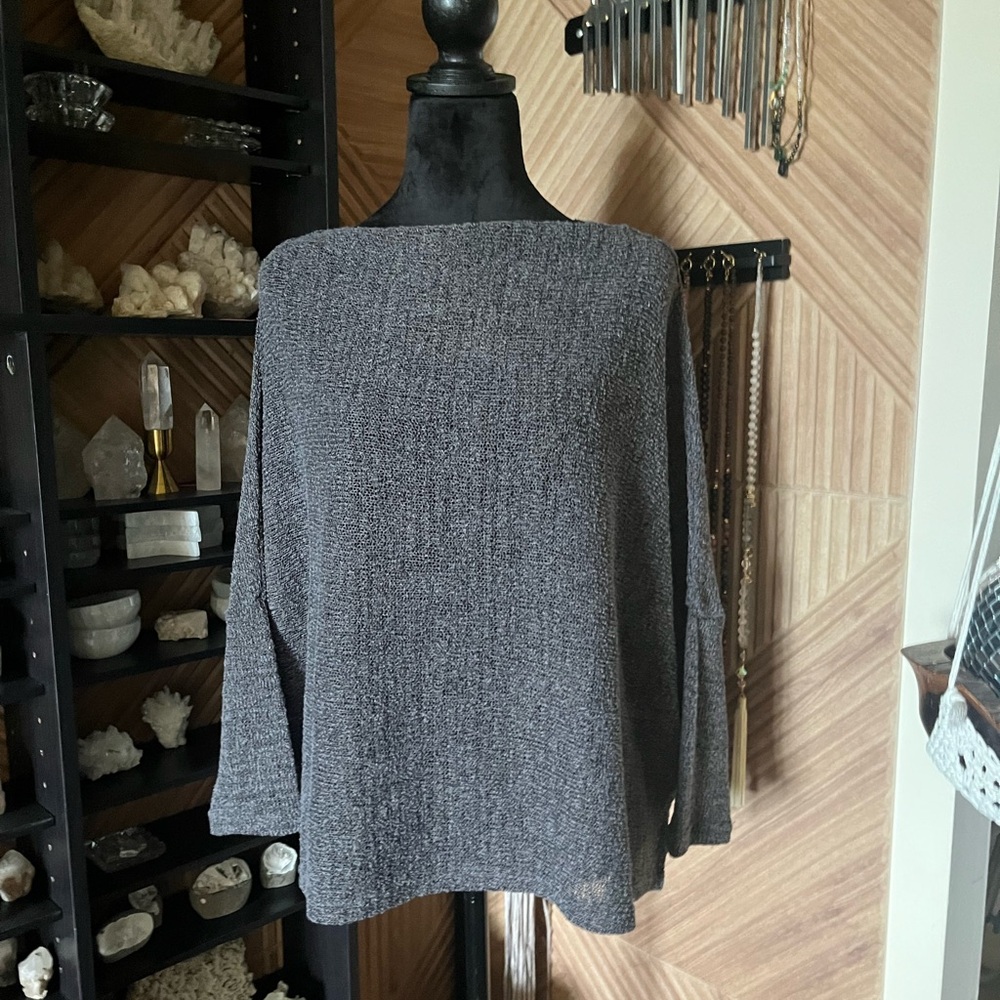 Flawless 3 Quarter Sleece Loose Knit Grey Batwing Sleeve Light Summer Sweater
